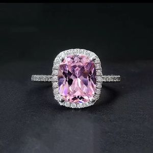 Silver 925 Ring With Pink Fine Crystals Size 7